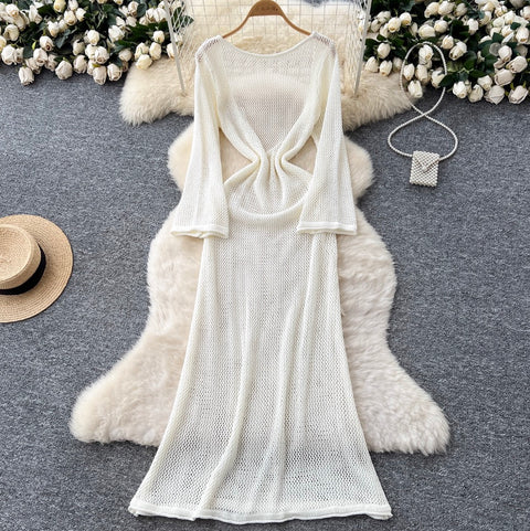 Niche Low-cut Hollowed Knit Dress