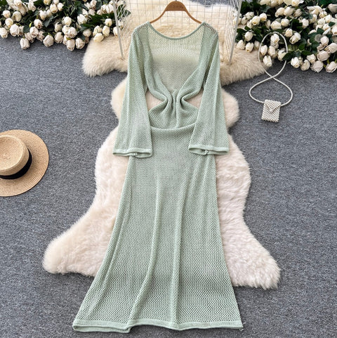 Niche Low-cut Hollowed Knit Dress