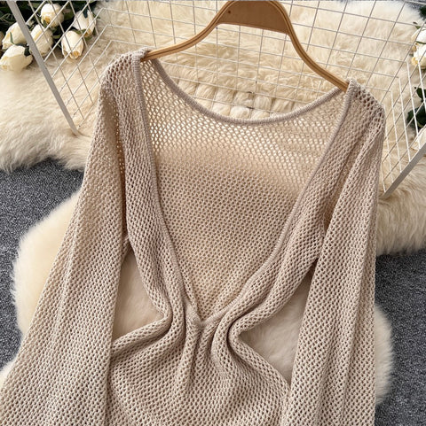 Niche Low-cut Hollowed Knit Dress