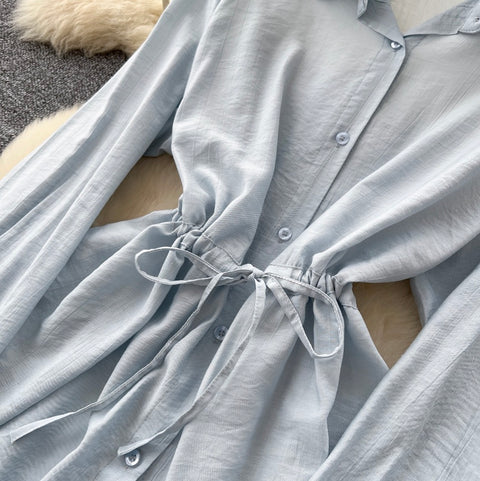 Drawstring Shirt & Wide-leg Trousers 2Pcs