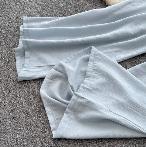 Drawstring Shirt & Wide-leg Trousers 2Pcs