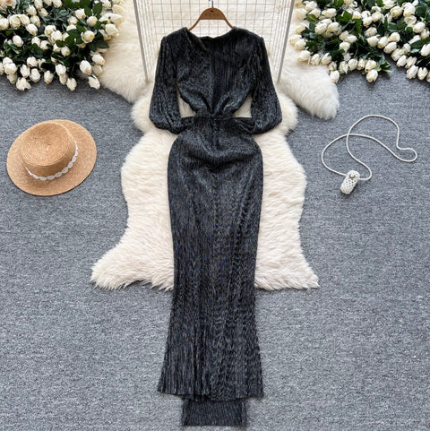 Irregular Design V-neck Glossy Dress