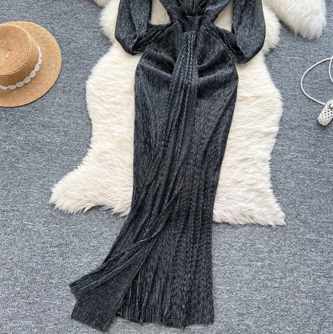 Irregular Design V-neck Glossy Dress