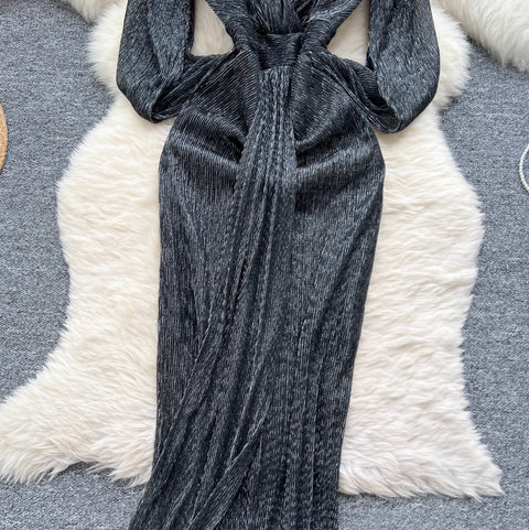 Irregular Design V-neck Glossy Dress