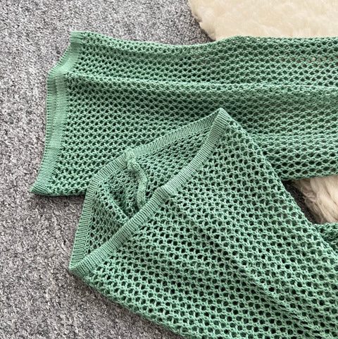 Hollowed V-neck Cardigan & Trousers 2Pcs