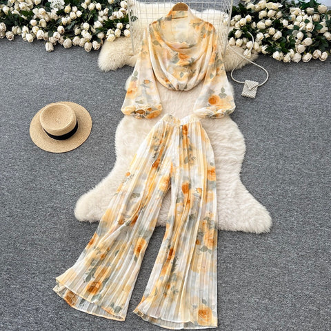 Floral Chiffon Top & Trousers 2Pcs