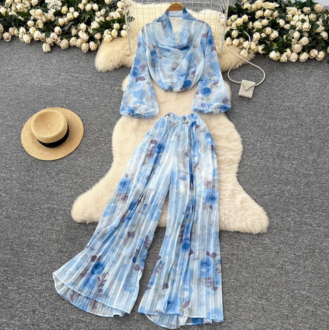 Floral Chiffon Top & Trousers 2Pcs