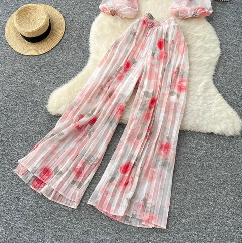 Floral Chiffon Top & Trousers 2Pcs