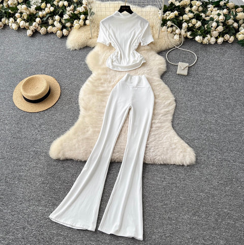 Stand Collar T-shirt & Trousers 2Pcs