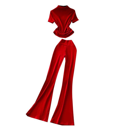 Stand Collar T-shirt & Trousers 2Pcs