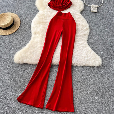 Stand Collar T-shirt & Trousers 2Pcs