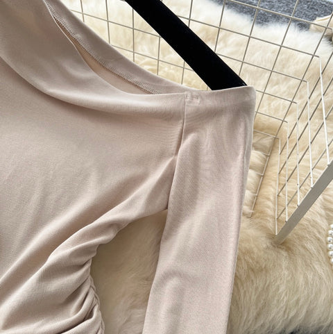 Slant Neckline Top & Satin Skirt 2Pcs