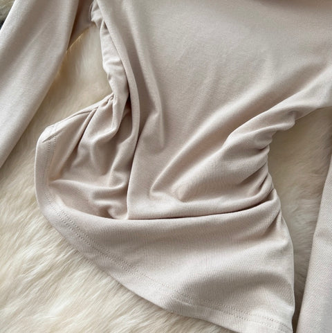 Slant Neckline Top & Satin Skirt 2Pcs