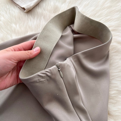 Slant Neckline Top & Satin Skirt 2Pcs