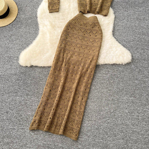 Crochet Cardigan & Vest & Trousers 3Pcs