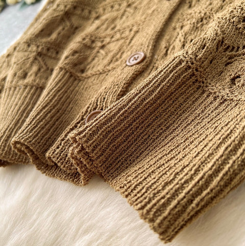Crochet Cardigan & Vest & Trousers 3Pcs