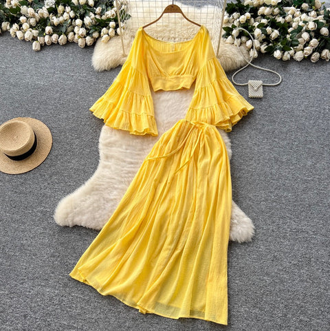 Midriff Baring Top & Skirt Yellow 2Pcs