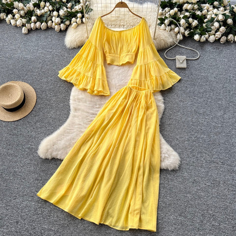 Midriff Baring Top & Skirt Yellow 2Pcs
