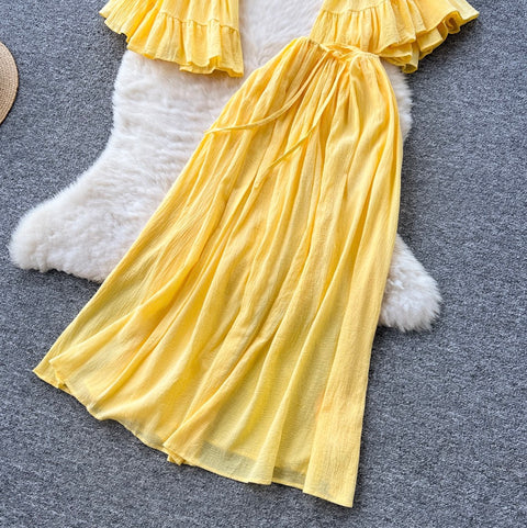 Midriff Baring Top & Skirt Yellow 2Pcs