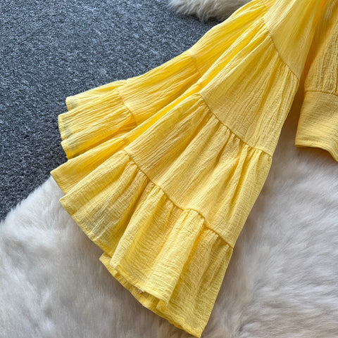 Midriff Baring Top & Skirt Yellow 2Pcs