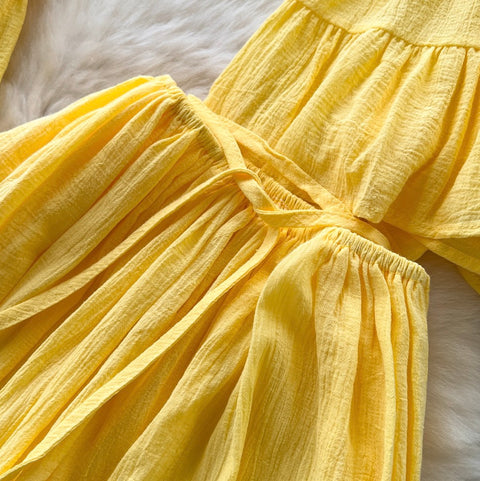Midriff Baring Top & Skirt Yellow 2Pcs