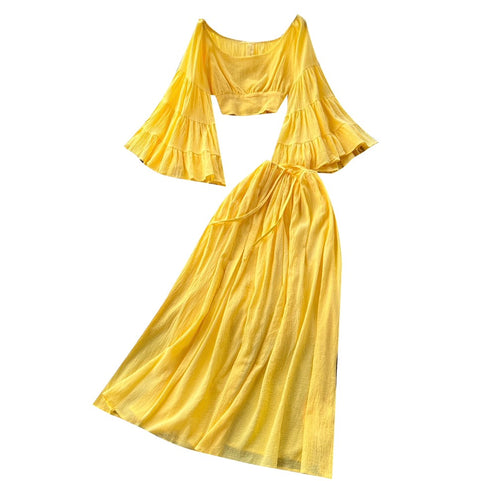 Midriff Baring Top & Skirt Yellow 2Pcs