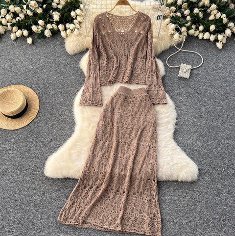Crochet Knitwear & Half-body Skirt 2Pcs