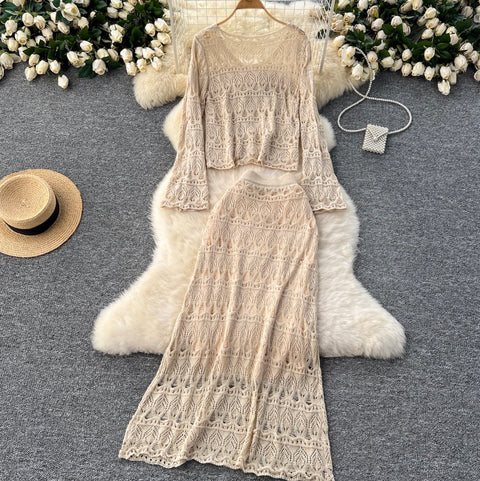 Crochet Knitwear & Half-body Skirt 2Pcs