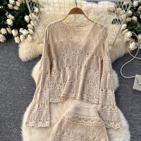 Crochet Knitwear & Half-body Skirt 2Pcs