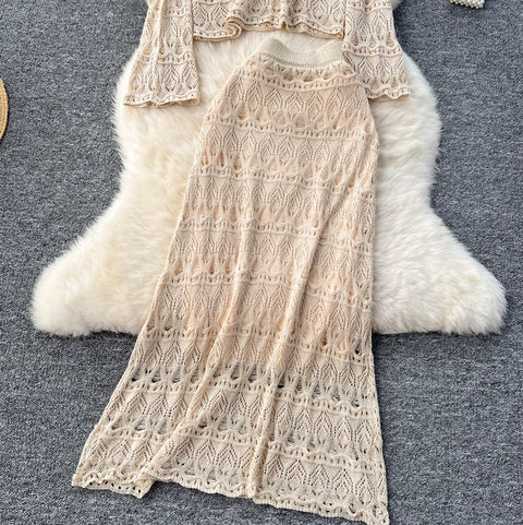 Crochet Knitwear & Half-body Skirt 2Pcs