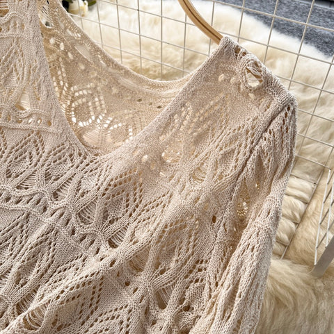 Crochet Knitwear & Half-body Skirt 2Pcs