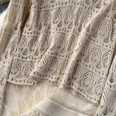 Crochet Knitwear & Half-body Skirt 2Pcs