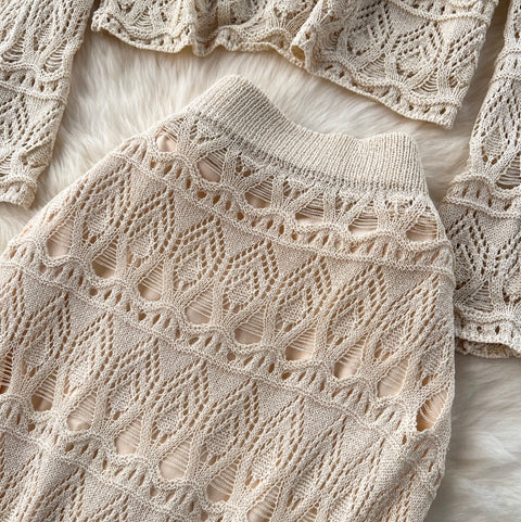 Crochet Knitwear & Half-body Skirt 2Pcs