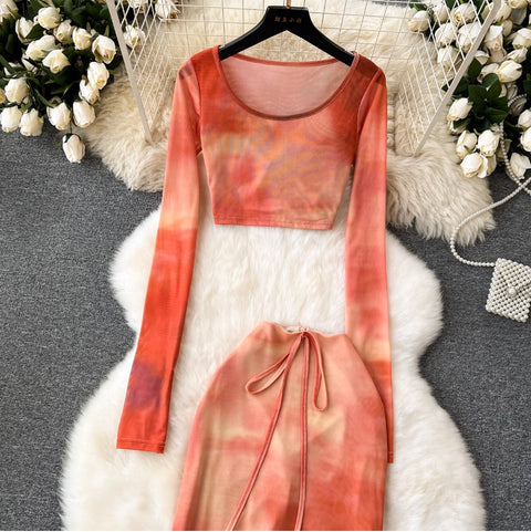 Tie-dye Print T-Shirt & Skirt 2Pcs