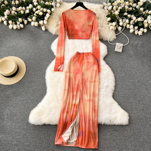 Tie-dye Print T-Shirt & Skirt 2Pcs