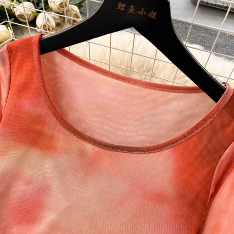 Tie-dye Print T-Shirt & Skirt 2Pcs