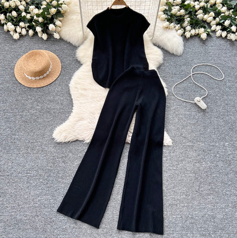 Sleeveless Knitwear & Wide-leg Trousers 2Pcs