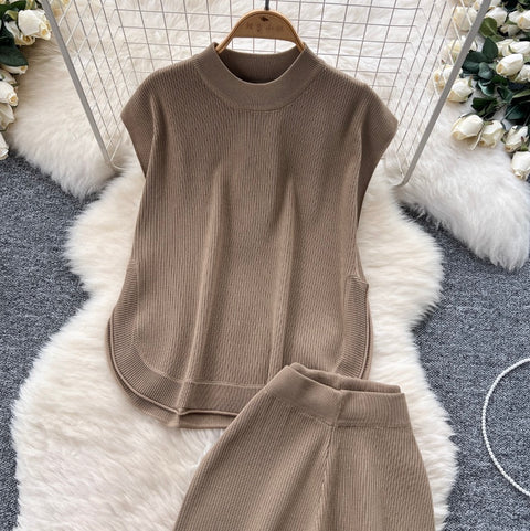 Sleeveless Knitwear & Wide-leg Trousers 2Pcs