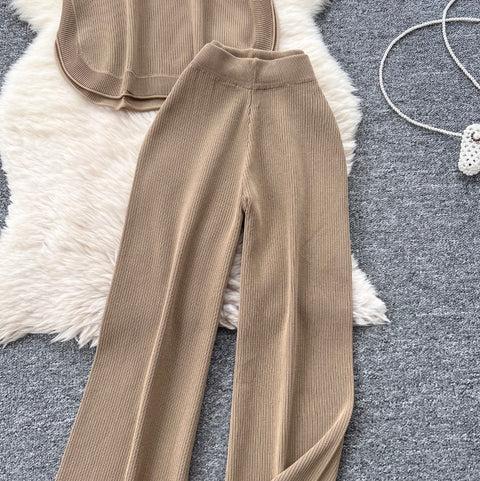Sleeveless Knitwear & Wide-leg Trousers 2Pcs
