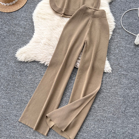 Sleeveless Knitwear & Wide-leg Trousers 2Pcs