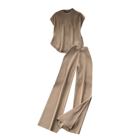 Sleeveless Knitwear & Wide-leg Trousers 2Pcs