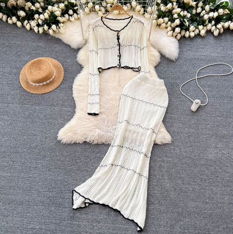 Wave Cardigan & Fishtail Skirt 2Pcs