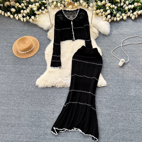 Wave Cardigan & Fishtail Skirt 2Pcs