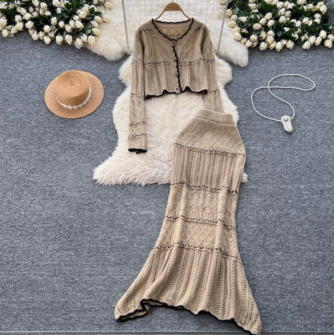 Wave Cardigan & Fishtail Skirt 2Pcs