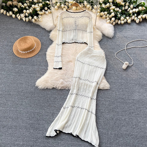 Wave Cardigan & Fishtail Skirt 2Pcs