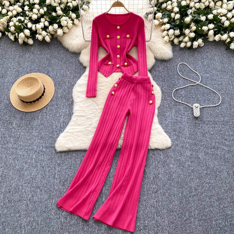 Slim-fit Cardigan & Trousers Knit 2Pcs