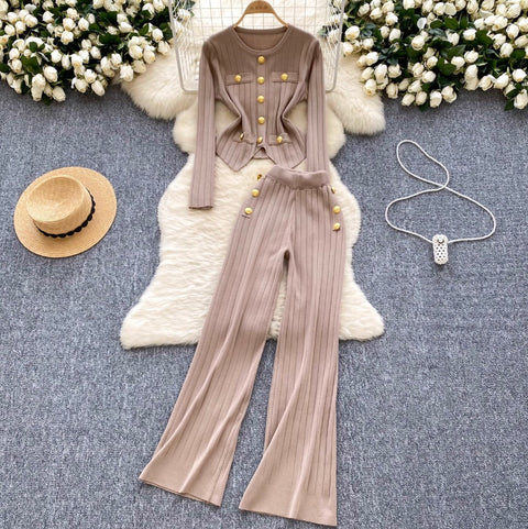 Slim-fit Cardigan & Trousers Knit 2Pcs