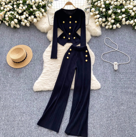 Slim-fit Cardigan & Trousers Knit 2Pcs
