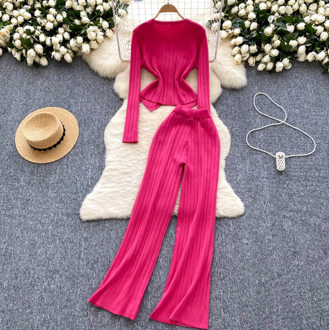 Slim-fit Cardigan & Trousers Knit 2Pcs