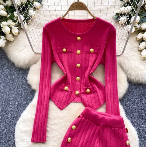 Slim-fit Cardigan & Trousers Knit 2Pcs